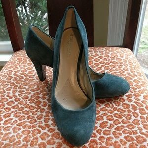 Teal suede pumps